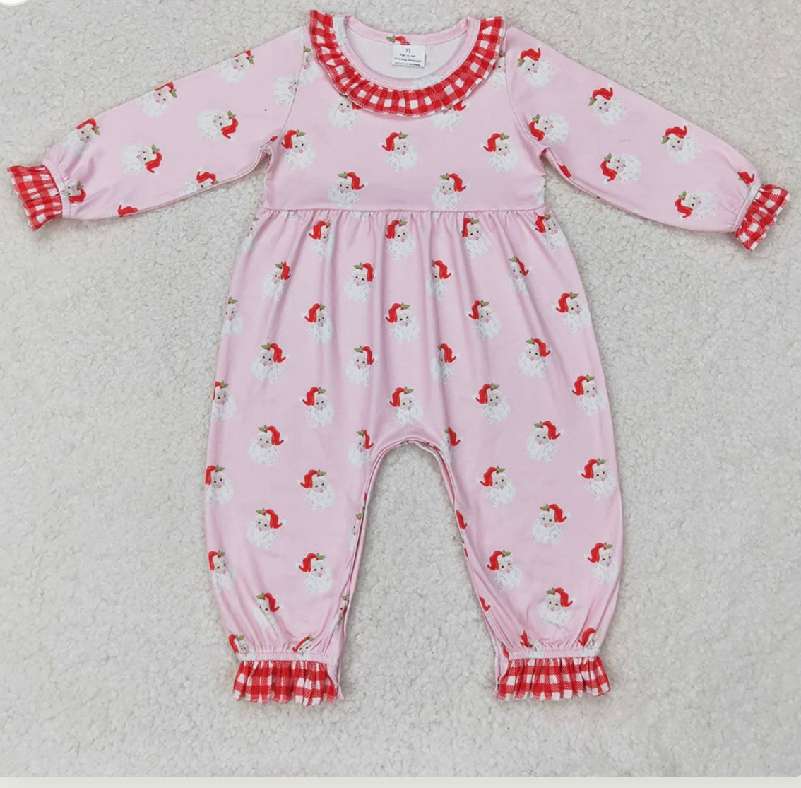 Pink Smocked Santa Ruffle Romper