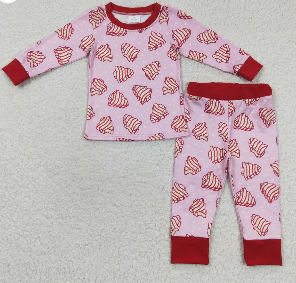Girl's Christmas Tree Cake 2 Piece Pajama Set